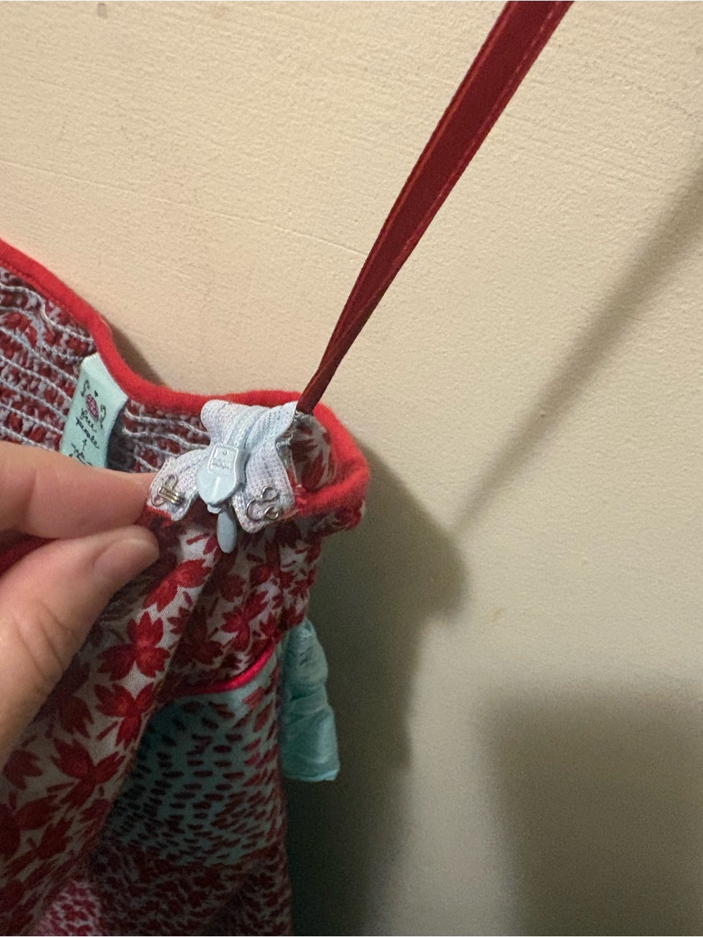Free People Red/Blue Ditsy Floral Leaf Sash Tube Strapless Dress, Size 4 - Picture 7 of 7